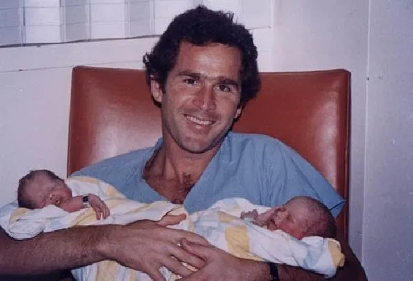 George W. Bush Holds his Twin Daughters, Barbara and Jenna