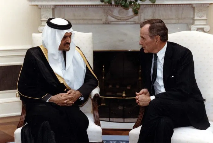 President Bush meets with Saudi Foreign Minister Prince Saud Al-Faisal in the Oval Office