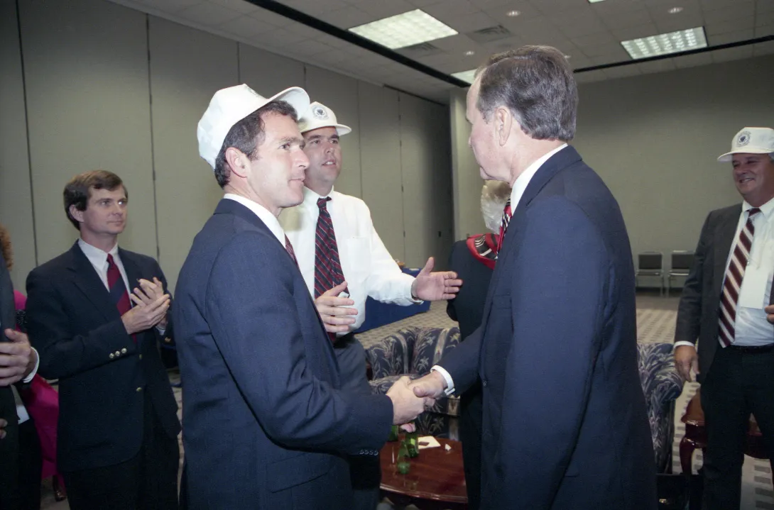 Vice President Bush celebrating with his sons George Bush and Jeb Bush