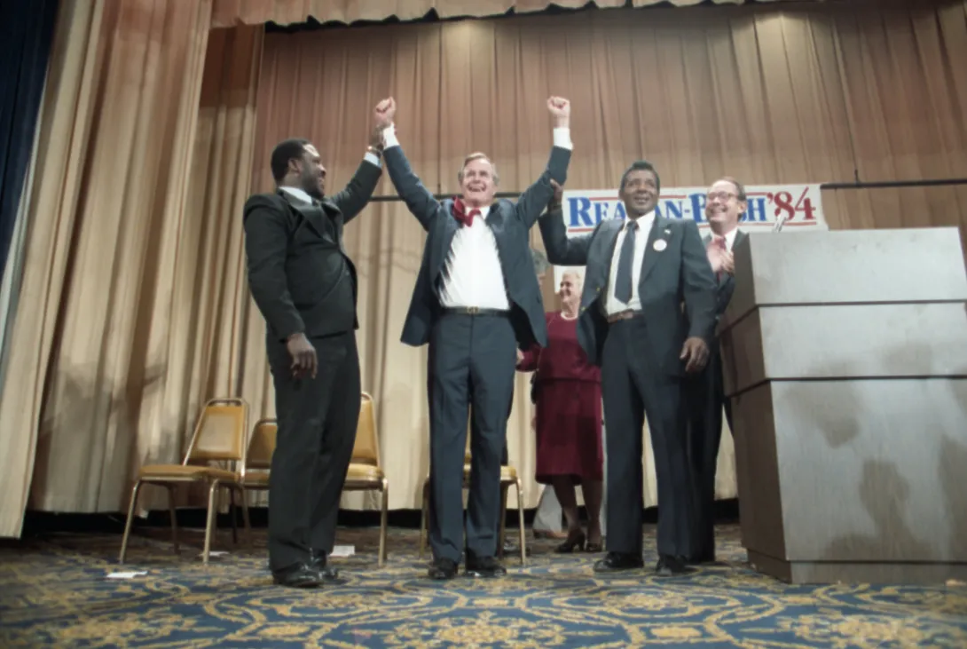 Vice President Bush and family members participate in a campaign rally in Philadelphia, Pennsylvania